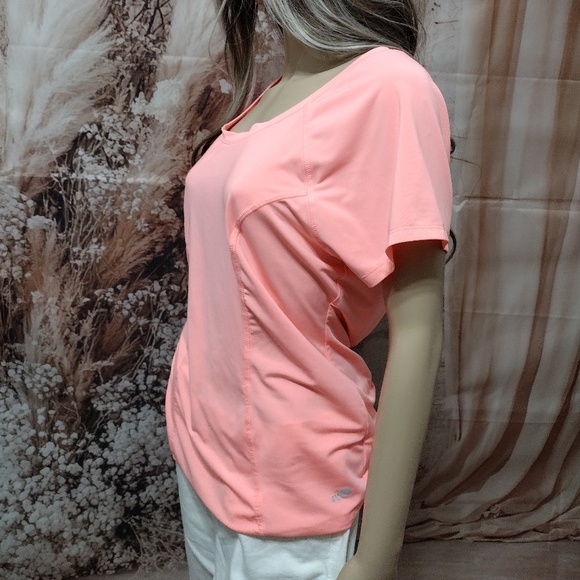 Marika Women's Large Light Peach/Pink Stretch Mesh Activewear Workout Top - Picture 3 of 6